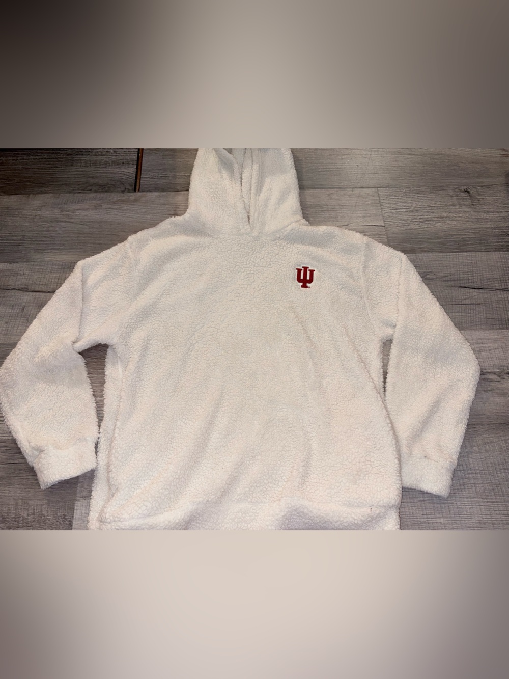 Cream Sherpa Hoodie with IU Logo Indiana university Hoosiers soft comfy warm